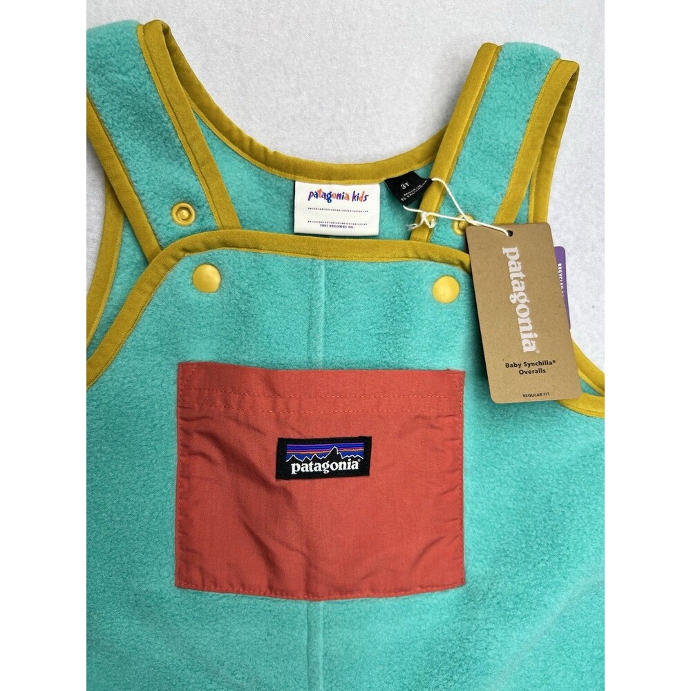 Patagonia Kids Baby Synchilla 1 Piece Fleece Overalls Adjustable Straps 3T Teal - Picture 2 of 6